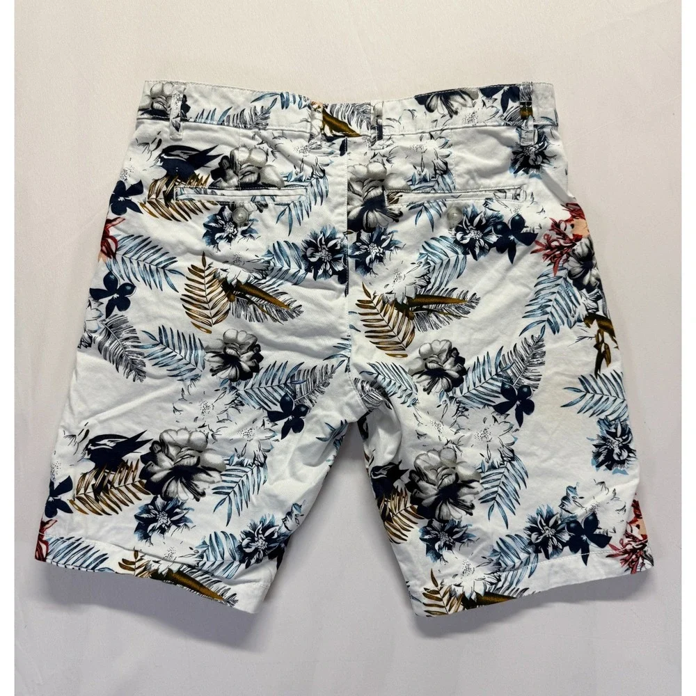 Denim & Flower Ricky Singh Chino Shorts Men 30 White Multi Tropical Floral Print
